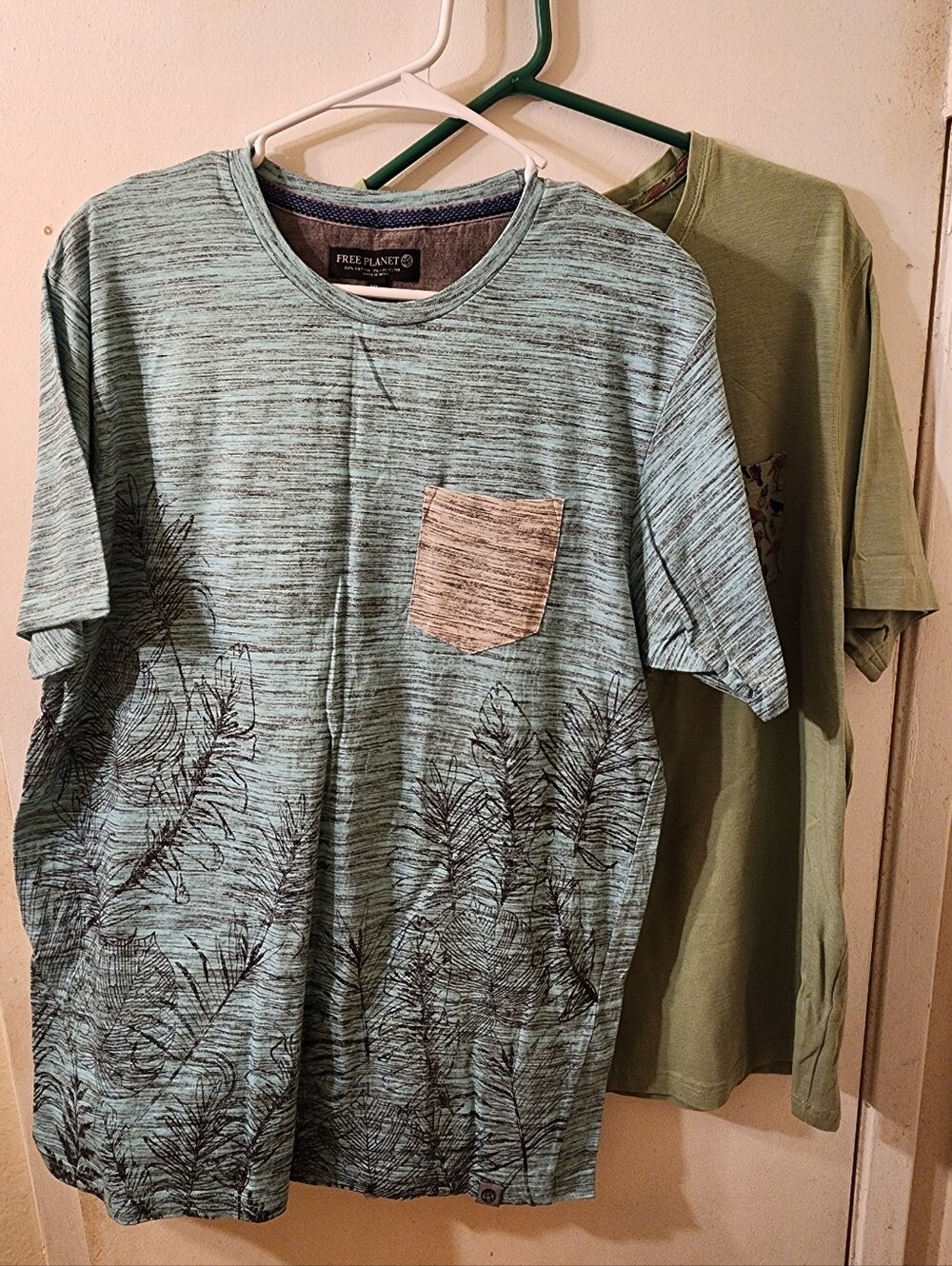 Free Planet Blue Heathered Pocket Tee w/ Feather Print & Tailor Vintage Pocket T